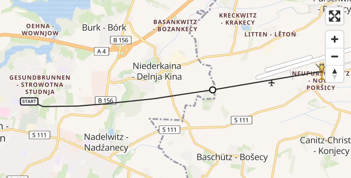 Flugroute Rettungshubschrauber Bautzen - Bautzen Flugplatz, 23 Juni 2026, 07:36