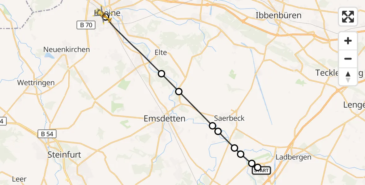 Flugroute Ambulanzhubschrauber Christoph  Westfalen-ADAC - ADAC Luftrettungsstation Rheine Hubschrauberlandeplatz (Christoph Europa 2), 23 Juni 2026, 07:38