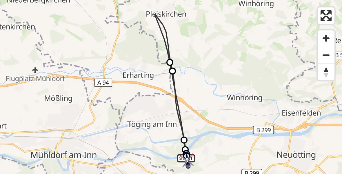 Flugroute Polizeihubschrauber Teising - Teising, 23 Juni 2026, 07:48