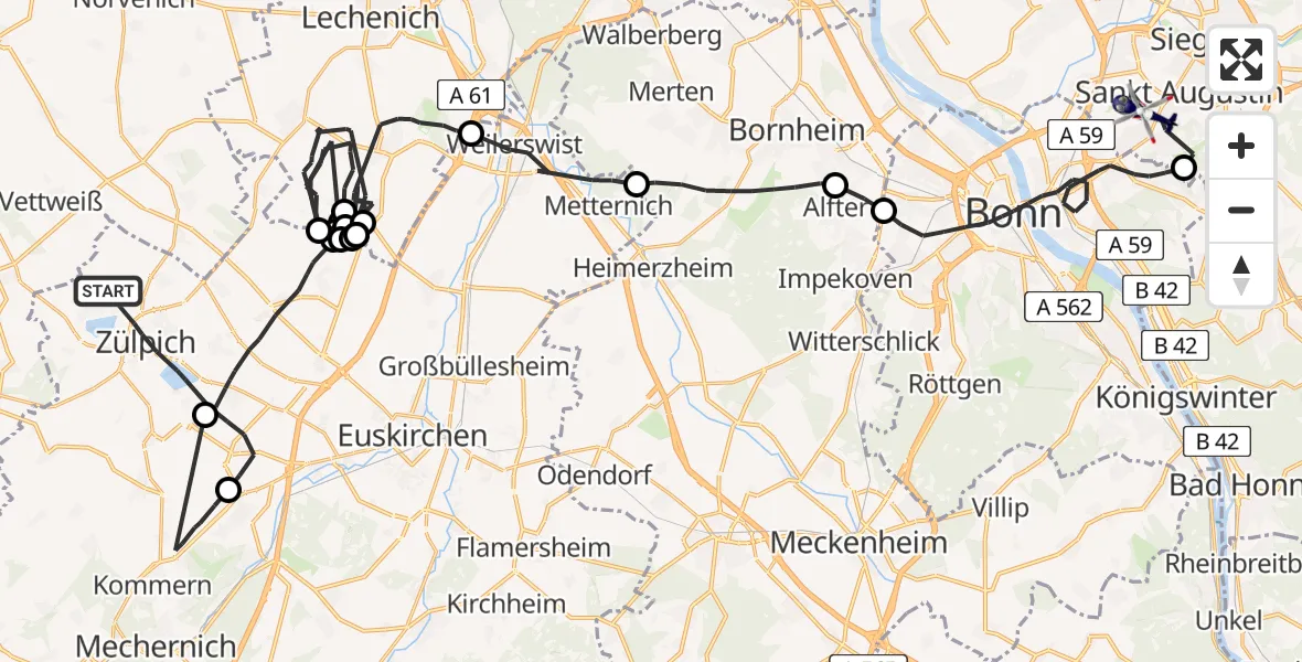 Flugroute Polizeihubschrauber Zülpich - Sankt Augustin, 23 Juni 2026, 07:51