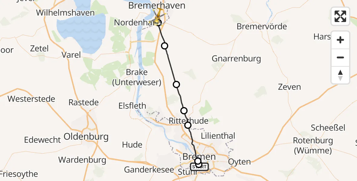 Flugroute Rettungshubschrauber Bremen - Bremerhaven, 23 Juni 2026, 07:51