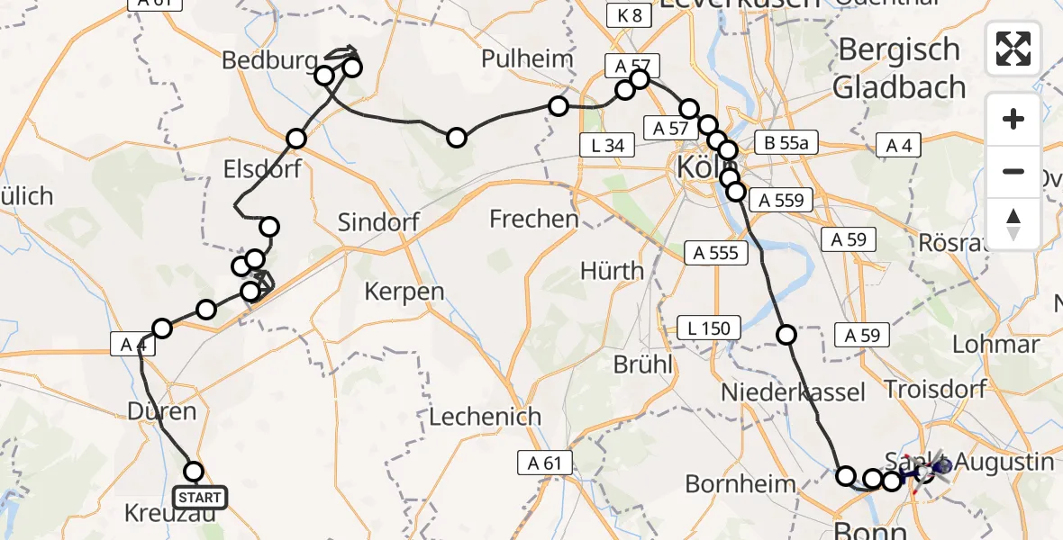 Flugroute Polizeihubschrauber Kreuzau - Sankt Augustin, 23 Juni 2026, 07:55