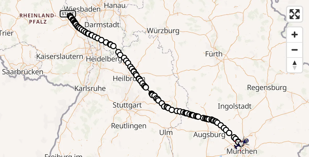 Flugroute Polizeihubschrauber Geisenheim - Oberschleissheim Hubschrauberlandeplatz, 23 Juni 2026, 07:58