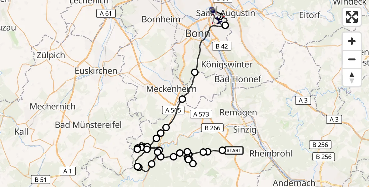 Flugroute Polizeihubschrauber Sinzig - Bonn-Hangelar Flugplatz, 23 Juni 2026, 08:02