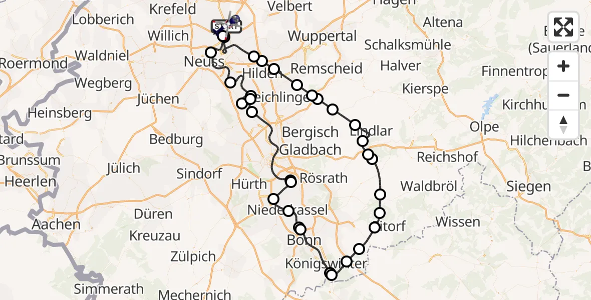 Flugroute Polizeihubschrauber Düsseldorf Flughafen - Düsseldorf Flughafen, 23 Juni 2026, 08:10