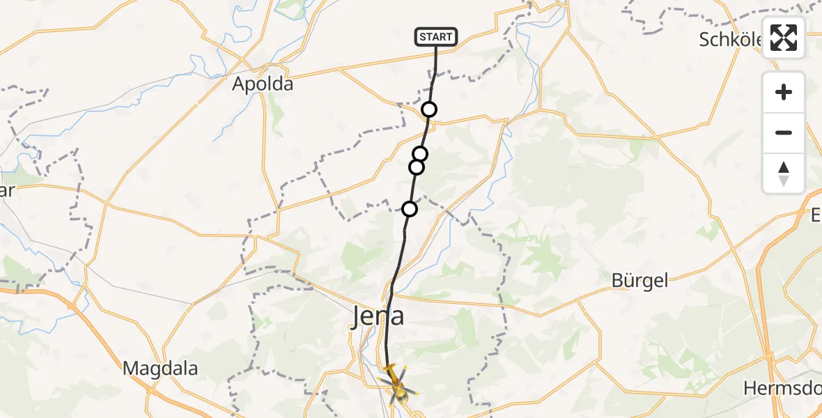 Flugroute Rettungshubschrauber Bad Sulza - Jena, 23 Juni 2026, 08:12