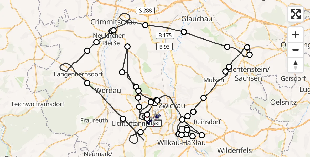Flugroute Polizeihubschrauber Zwickau - Zwickau Flugplatz, 23 Juni 2026, 08:13