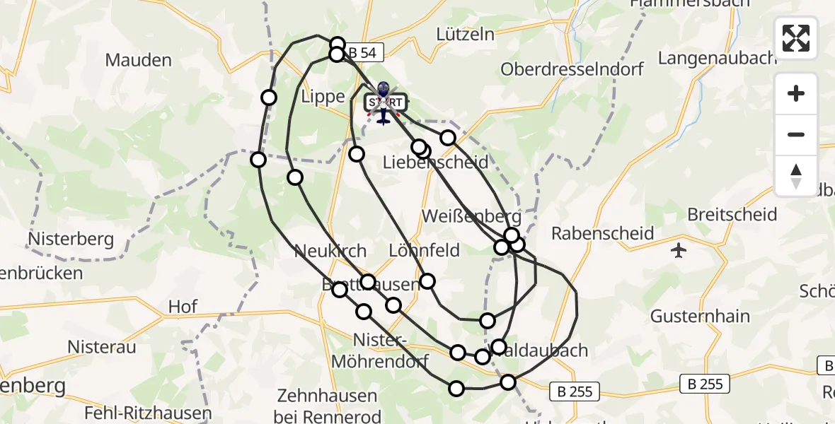 Flugroute Polizeihubschrauber Siegerland Flughafen - Siegerland Flughafen, 23 Juni 2026, 08:16