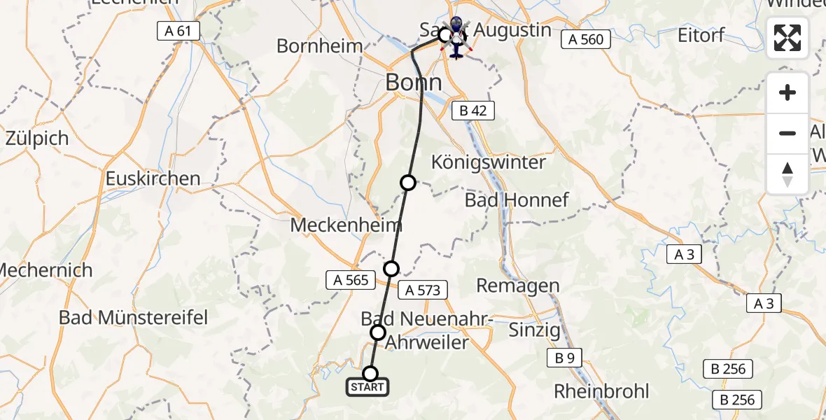 Flugroute Polizeihubschrauber Rech - Sankt Augustin, 23 Juni 2026, 08:18