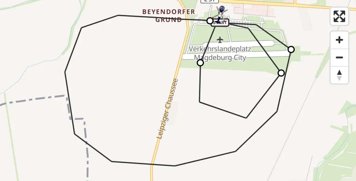 Flugroute Polizeihubschrauber Magdeburg City Flugplatz - Magdeburg City Flugplatz, 23 Juni 2026, 08:20