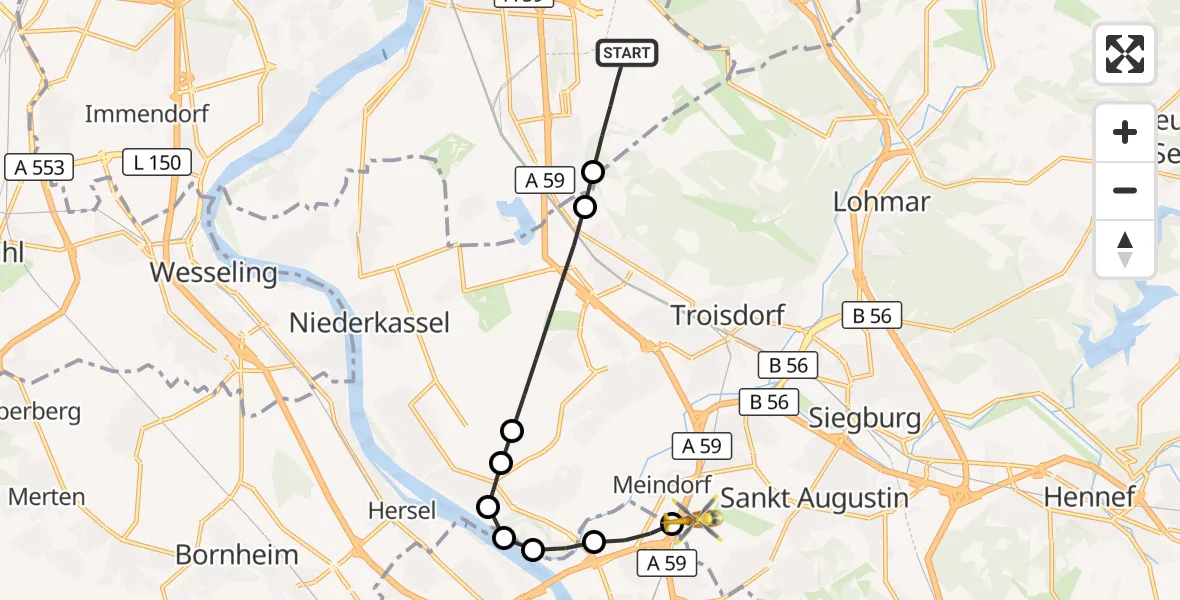 Flugroute Rettungshubschrauber Köln Bonn Flughafen - Sankt Augustin, 23 Juni 2026, 08:26