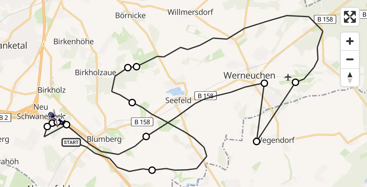 Flugroute Polizeihubschrauber Ahrensfelde - Bernau bei Berlin, 23 Juni 2026, 08:28