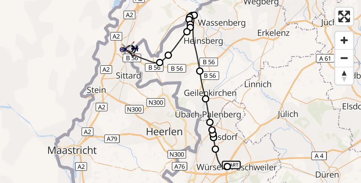 Flugroute Polizeihubschrauber Aachen-Merzbrück Flughafen - Isenbruch, 23 Juni 2026, 08:34