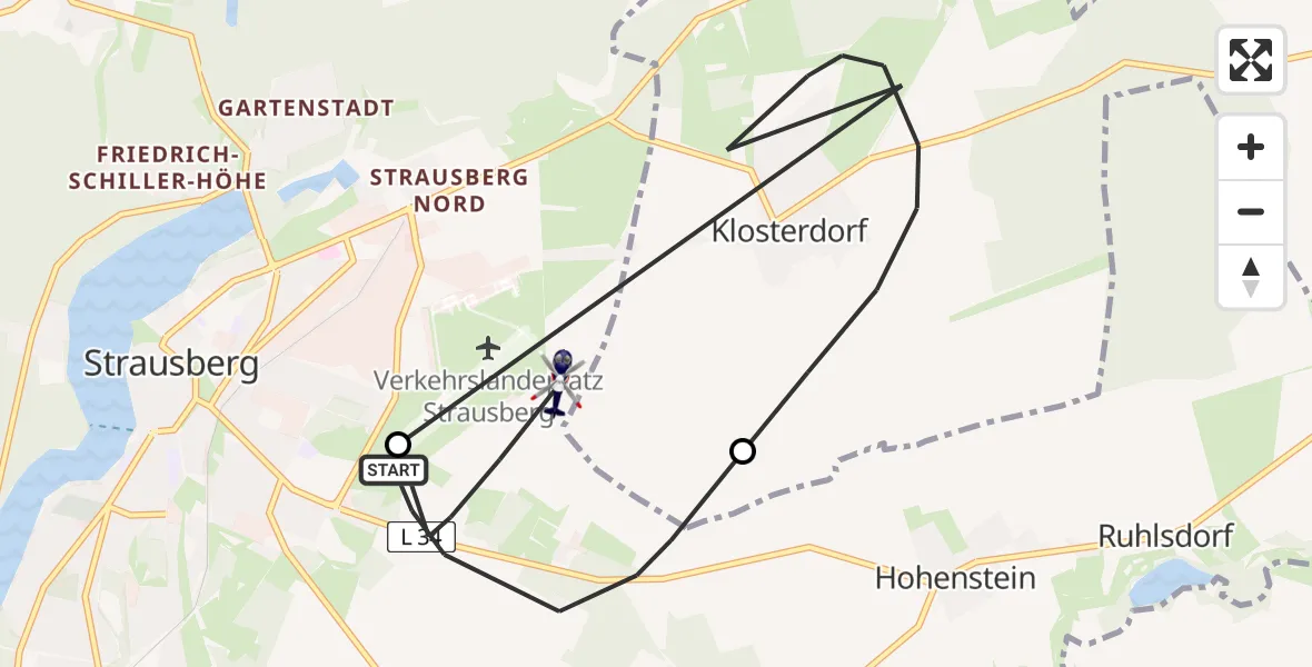 Flugroute Polizeihubschrauber Strausberg - Strausberg, 23 Juni 2026, 08:34