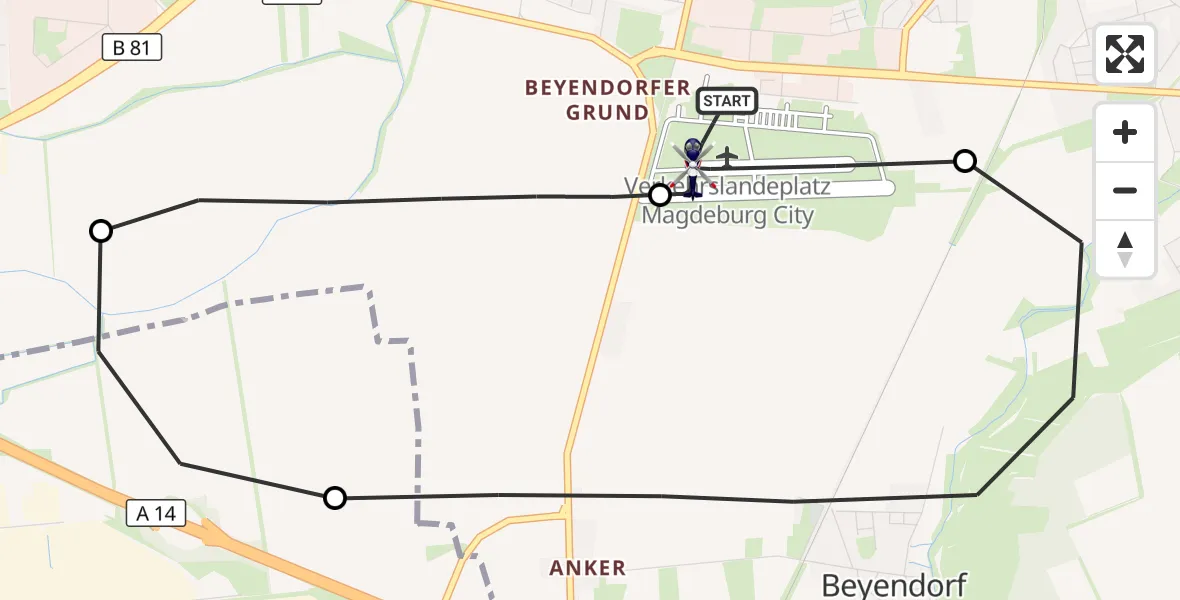 Flugroute Polizeihubschrauber Magdeburg City Flugplatz - Magdeburg City Flugplatz, 23 Juni 2026, 08:40
