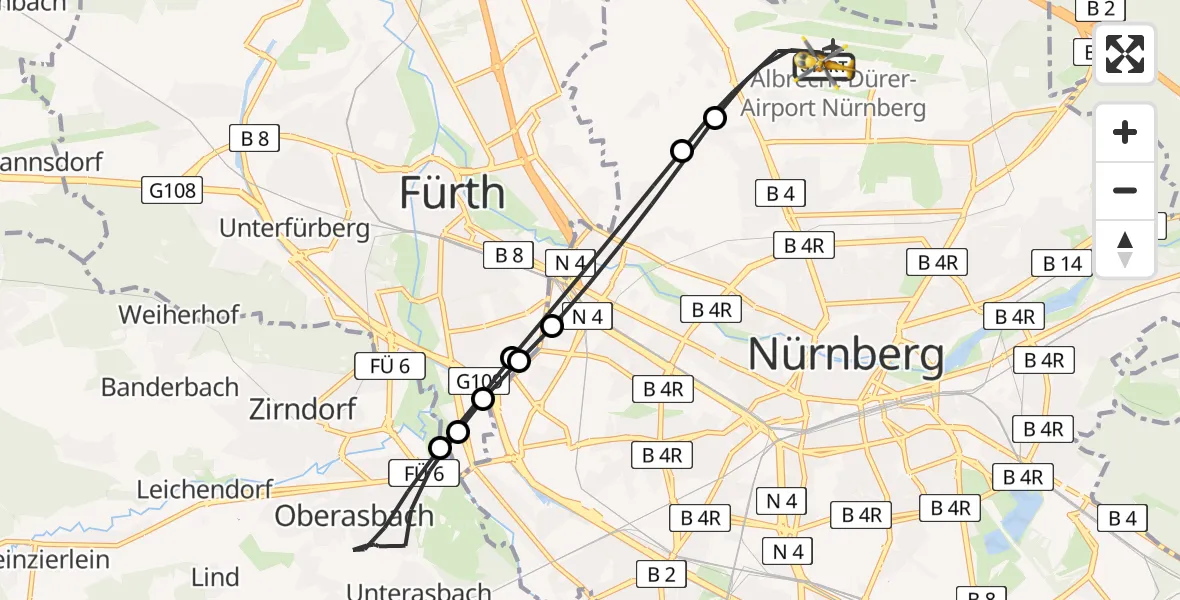 Flugroute Rettungshubschrauber Flughafen Nuremberg - Flughafen Nuremberg, 23 Juni 2026, 08:42