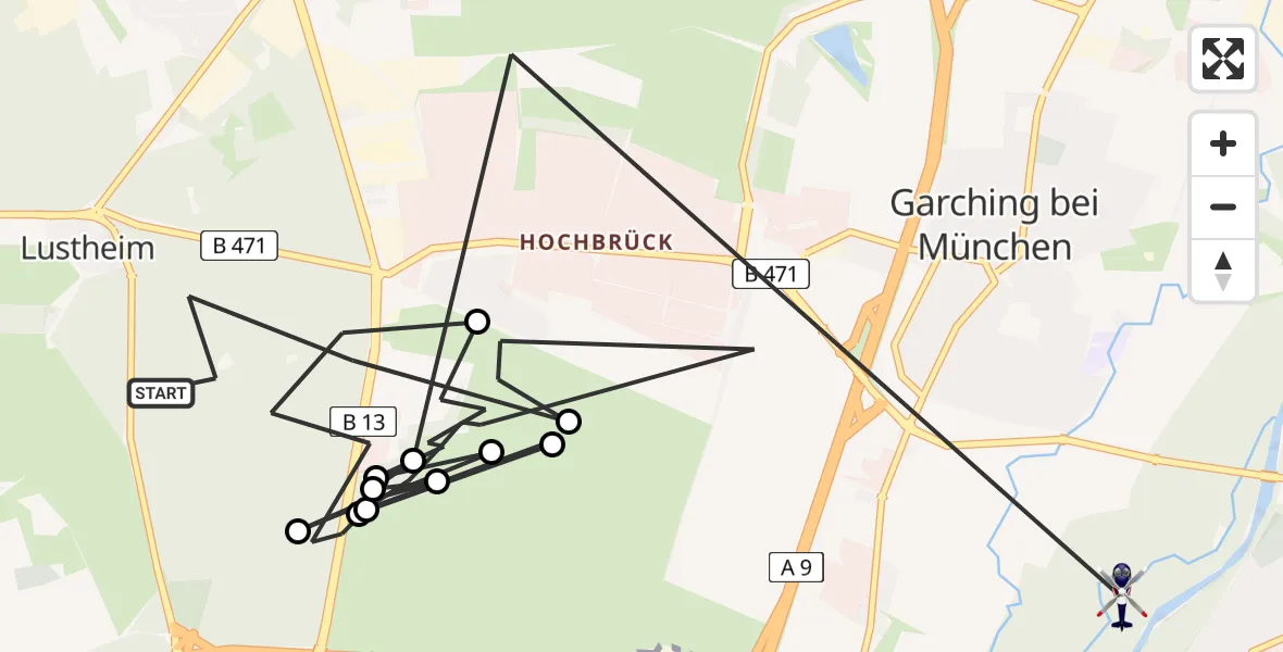 Flugroute Polizeihubschrauber Oberschleißheim - Garching b.München, 23 Juni 2026, 08:47