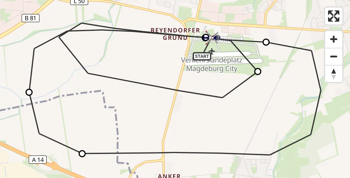 Flugroute Polizeihubschrauber Magdeburg City Flugplatz - Magdeburg City Flugplatz, 23 Juni 2026, 08:50