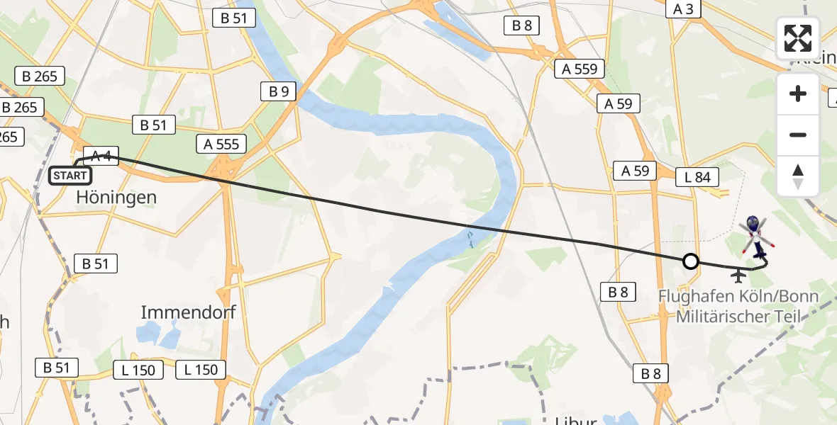 Flugroute Polizeihubschrauber Köln - Köln Bonn Flughafen, 23 Juni 2026, 09:03