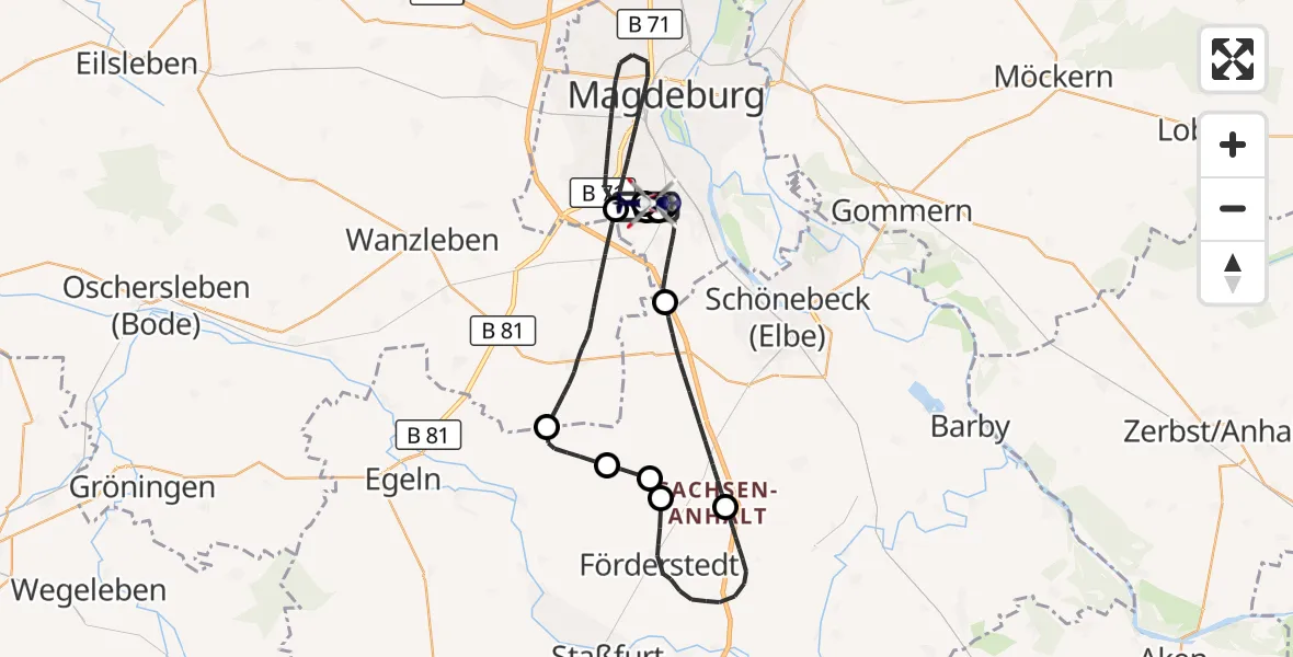 Flugroute Polizeihubschrauber Magdeburg City Flugplatz - Magdeburg City Flugplatz, 23 Juni 2026, 09:03