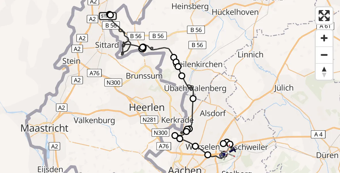 Flugroute Polizeihubschrauber Isenbruch - Eschweiler, 23 Juni 2026, 09:10
