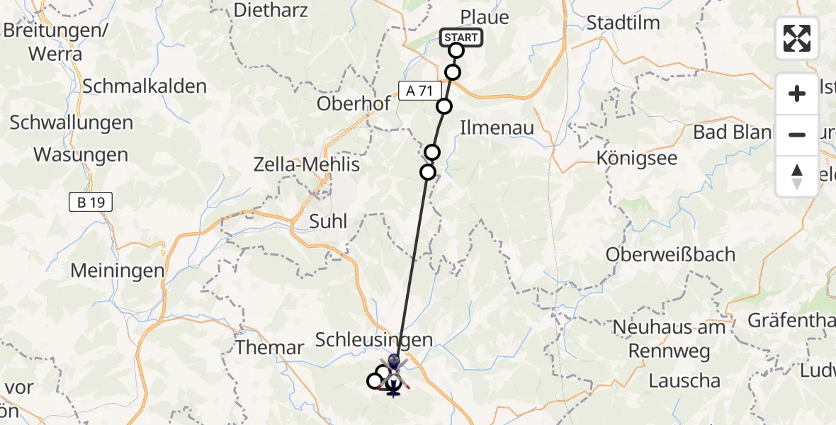 Flugroute Polizeihubschrauber Plaue - Schleusingen, 23 Juni 2026, 09:19