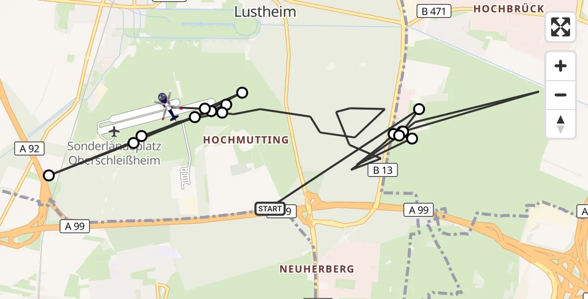 Flugroute Polizeihubschrauber München - Oberschleissheim Hubschrauberlandeplatz, 23 Juni 2026, 09:23