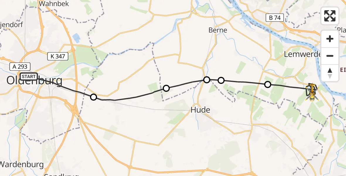 Flugroute Rettungshubschrauber Oldenburg (Oldb) - Lemwerder, 23 Juni 2026, 09:27