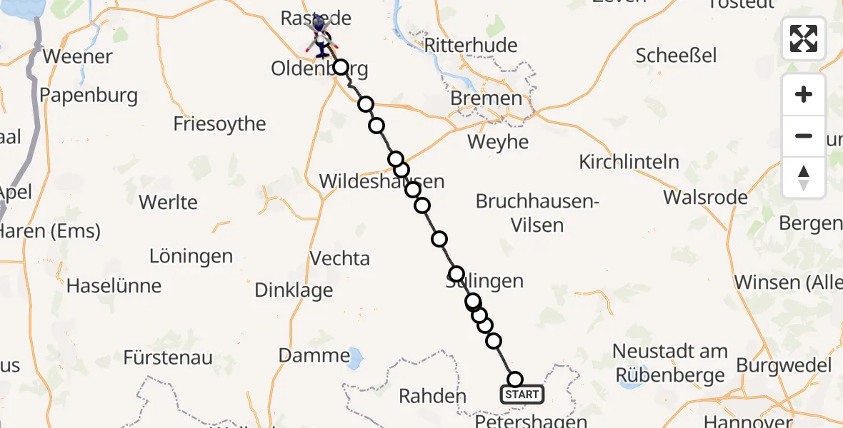 Flugroute Polizeihubschrauber Raddestorf - Rastede, 23 Juni 2026, 09:32
