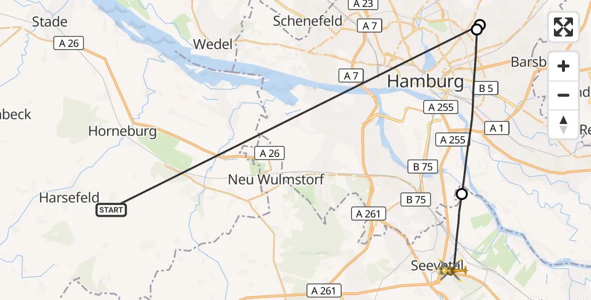 Flugroute Rettungshubschrauber Harsefeld - Seevetal, 23 Juni 2026, 09:38