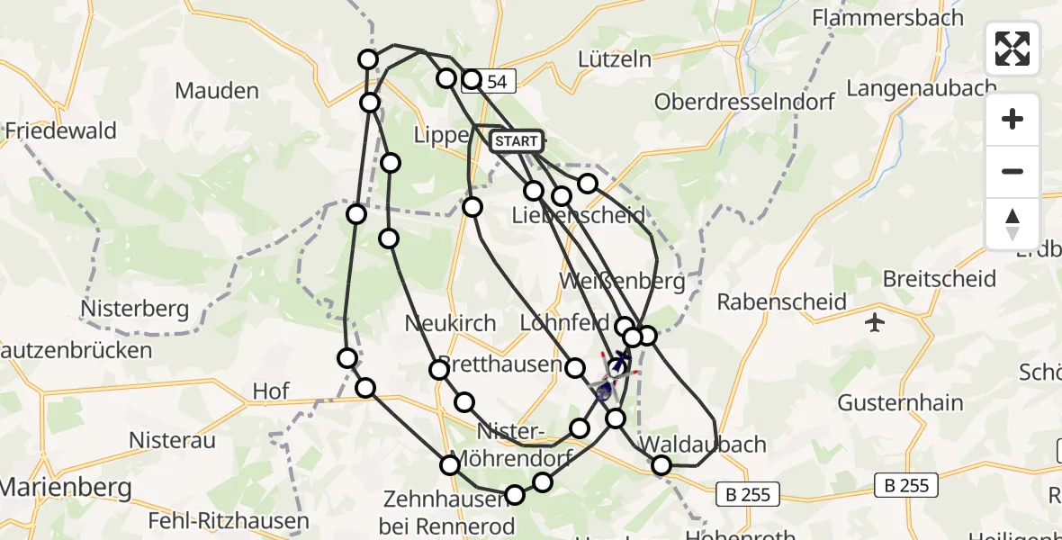 Flugroute Polizeihubschrauber Siegerland Flughafen - Willingen, 23 Juni 2026, 09:38