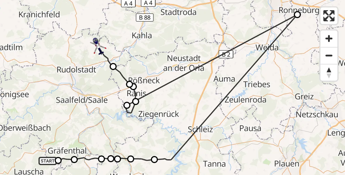 Flugroute Polizeihubschrauber Sonneberg - Uhlstädt-Kirchhasel, 23 Juni 2026, 09:42