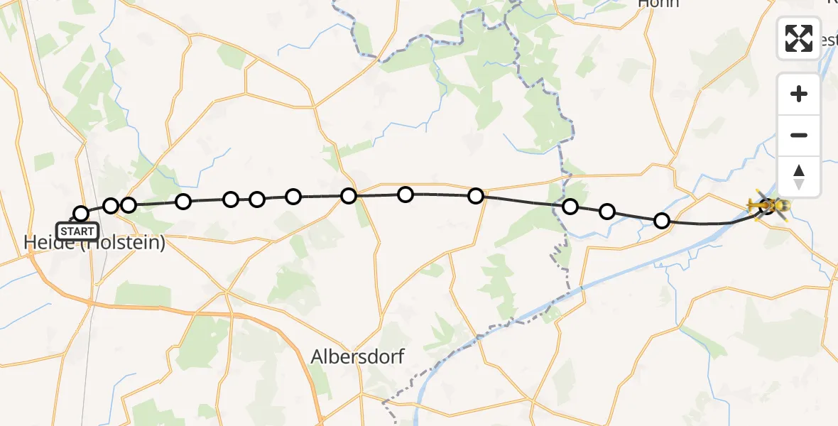 Flugroute Ambulanzhubschrauber Heide - Hörsten, 23 Juni 2026, 09:55