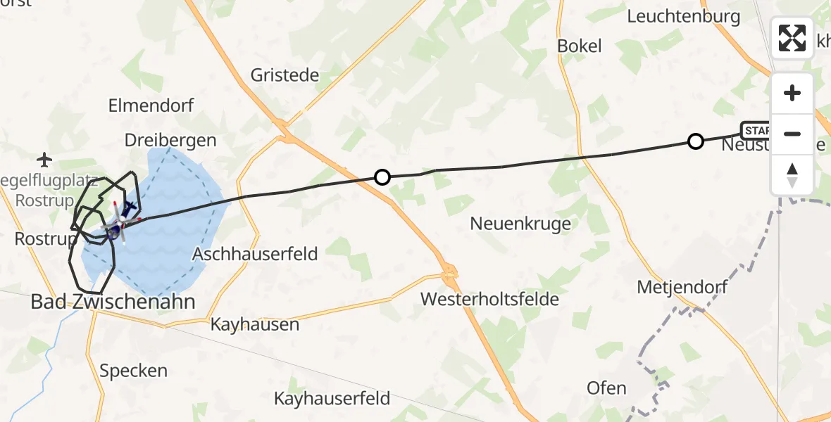 Flugroute Polizeihubschrauber Rastede - Bad Zwischenahn, 23 Juni 2026, 10:08