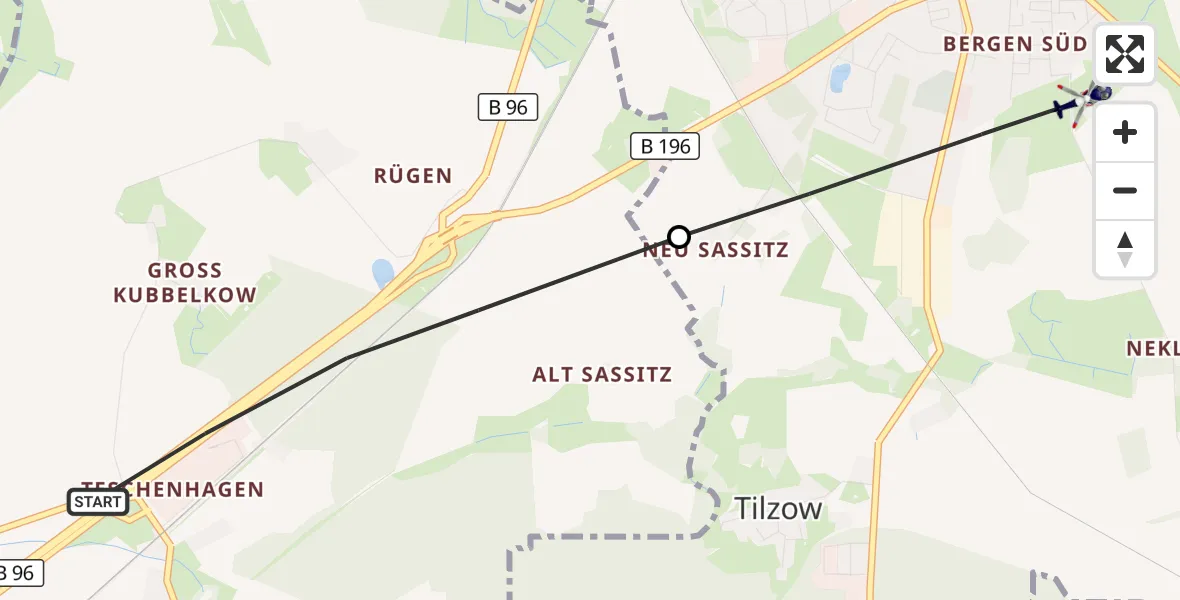 Flugroute Polizeihubschrauber Sehlen - Bergen auf Rügen, 23 Juni 2026, 10:09
