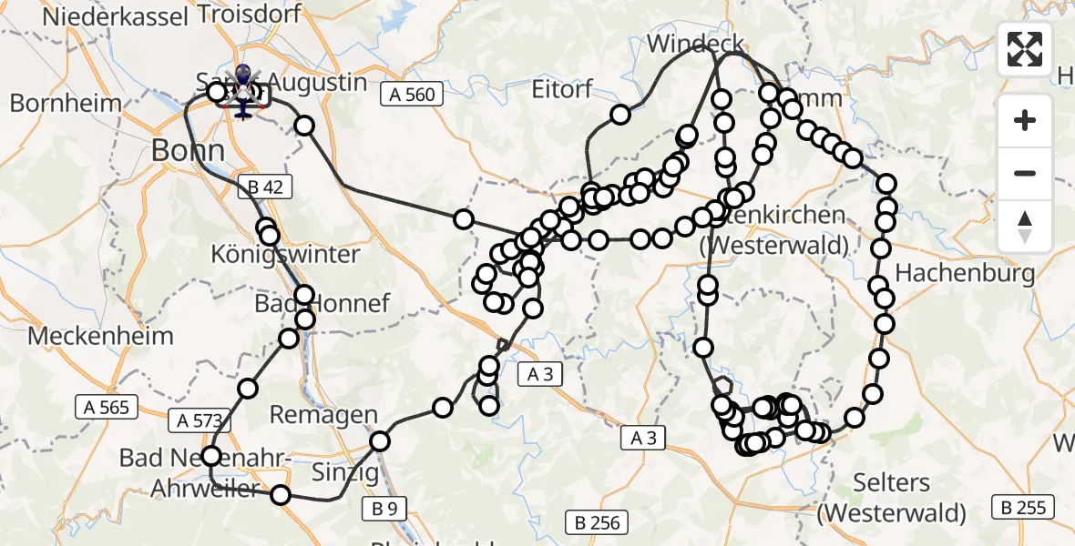 Flugroute Polizeihubschrauber Sankt Augustin - Sankt Augustin, 23 Juni 2026, 10:10