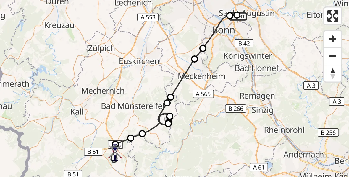 Flugroute Polizeihubschrauber Bonn-Hangelar Flugplatz - Blankenheim, 23 Juni 2026, 10:17