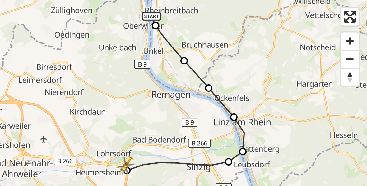 Flugroute Rettungshubschrauber Rheinbreitbach - Bad Neuenahr-Ahrweiler, 23 Juni 2026, 10:19
