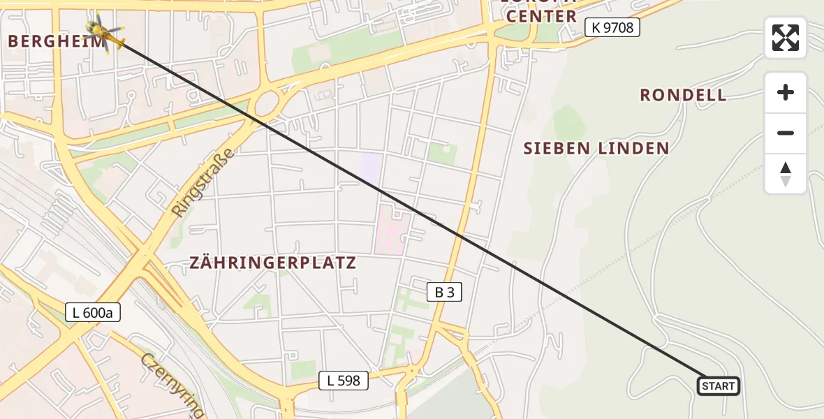 Flugroute Rettungshubschrauber Heidelberg - Heidelberg, 23 Juni 2026, 10:22