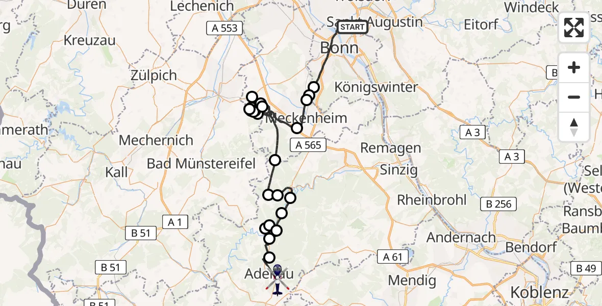 Flugroute Polizeihubschrauber Bonn - Adenau, 23 Juni 2026, 10:24