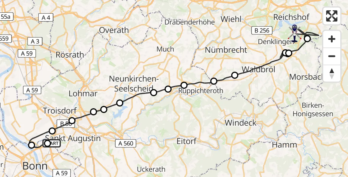 Flugroute Polizeihubschrauber Sankt Augustin - Reichshof, 23 Juni 2026, 10:29