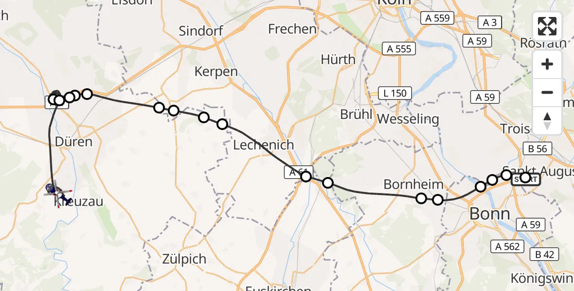 Flugroute Polizeihubschrauber Bonn-Hangelar Flugplatz - Düren, 23 Juni 2026, 10:29
