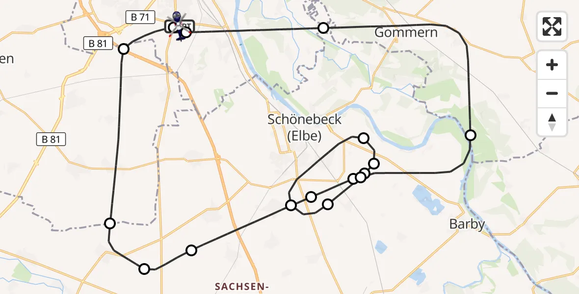 Flugroute Polizeihubschrauber Magdeburg City Flugplatz - Magdeburg City Flugplatz, 23 Juni 2026, 10:31