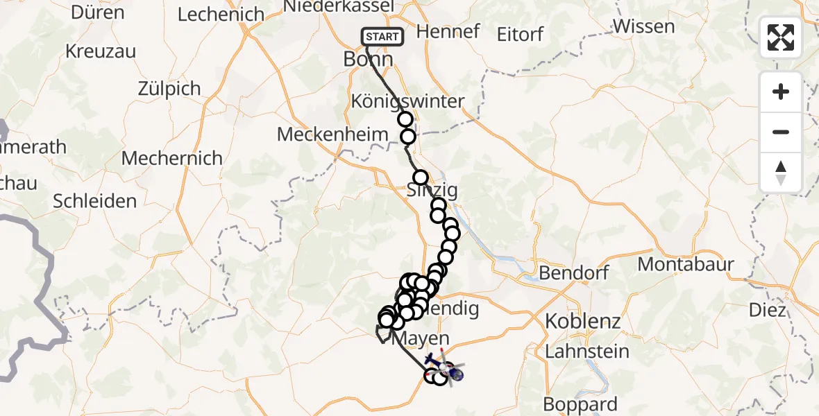 Flugroute Polizeihubschrauber Bonn - Einig, 23 Juni 2026, 10:33