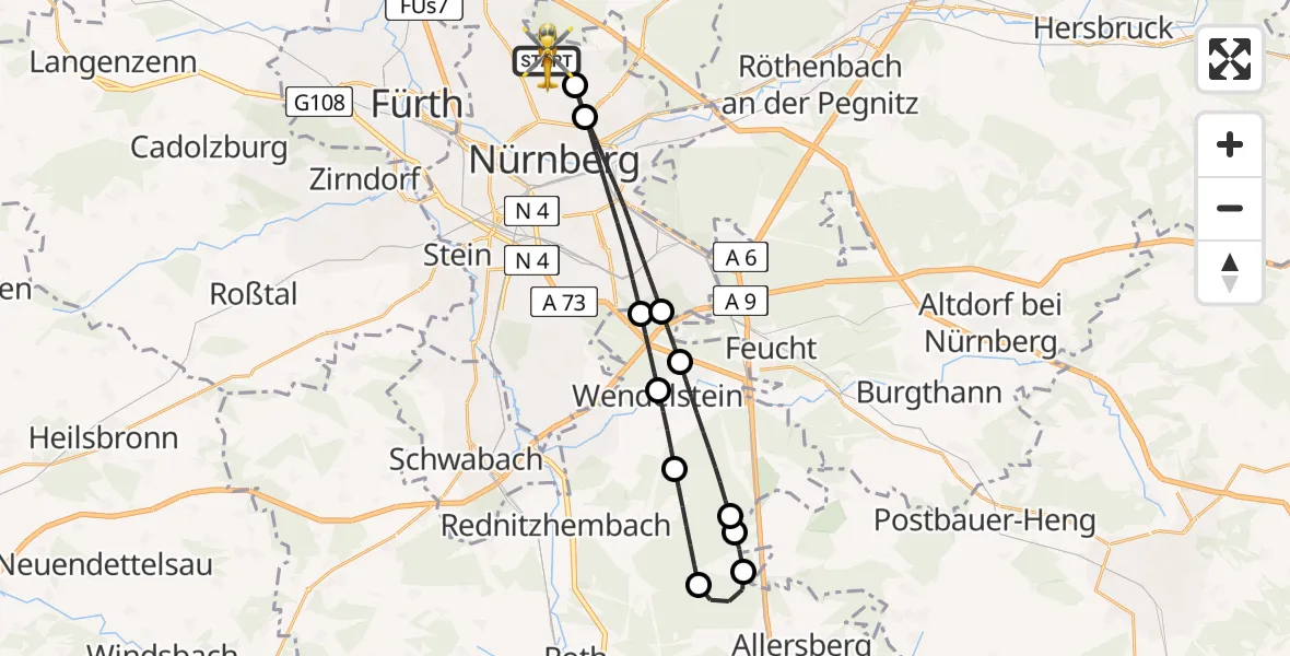 Flugroute Rettungshubschrauber Flughafen Nuremberg - Flughafen Nuremberg, 23 Juni 2026, 10:34