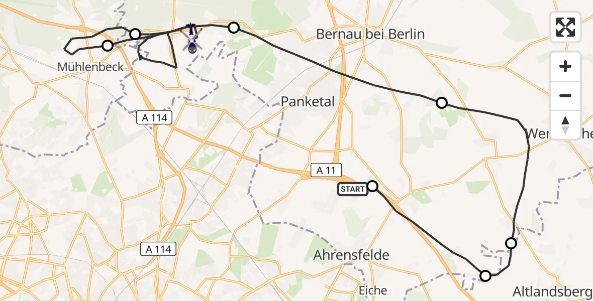 Flugroute Polizeihubschrauber Panketal - Wandlitz, 23 Juni 2026, 10:35