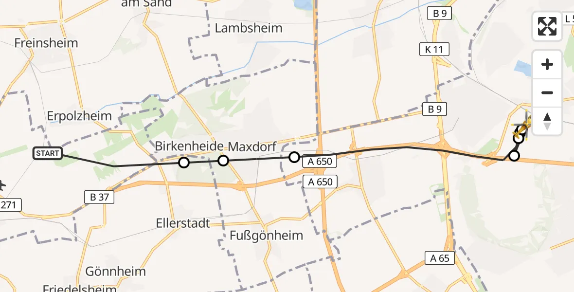 Flugroute Rettungshubschrauber Bad Dürkheim - Ludwigshafen Accident Hospital, 23 Juni 2026, 10:35