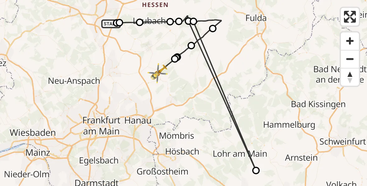 Flugroute Rettungshubschrauber Pohlheim - Ortenberg, 23 Juni 2026, 10:38