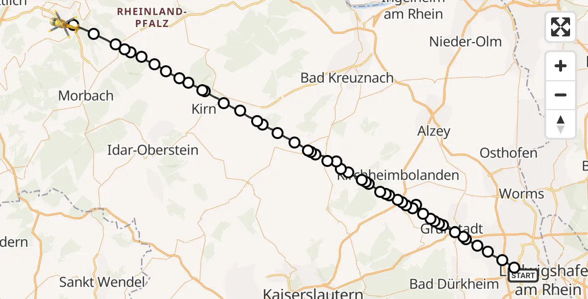 Flugroute Rettungshubschrauber Ludwigshafen am Rhein - Graach an der Mosel, 23 Juni 2026, 10:39