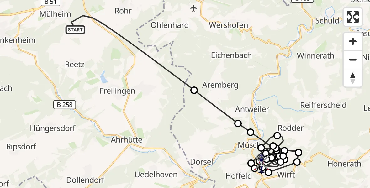Flugroute Polizeihubschrauber Blankenheim - Wirft, 23 Juni 2026, 10:50